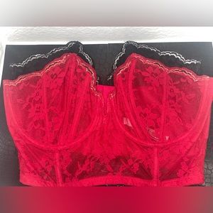 2 Victoria’s Secret Lace Bustier Bra’s Red and Black 36DD